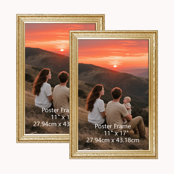 Vintage 11 x 17 Poster Frame,Gallery Picture for Wall Hanging Vertical and Horizontal,Gold