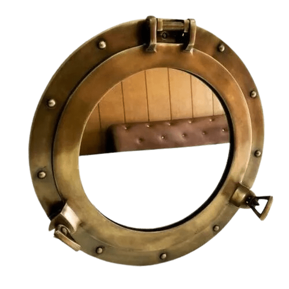 Vintage 12" Brass Porthole Mirror Nautical-Inspired Maritime Wall Decor