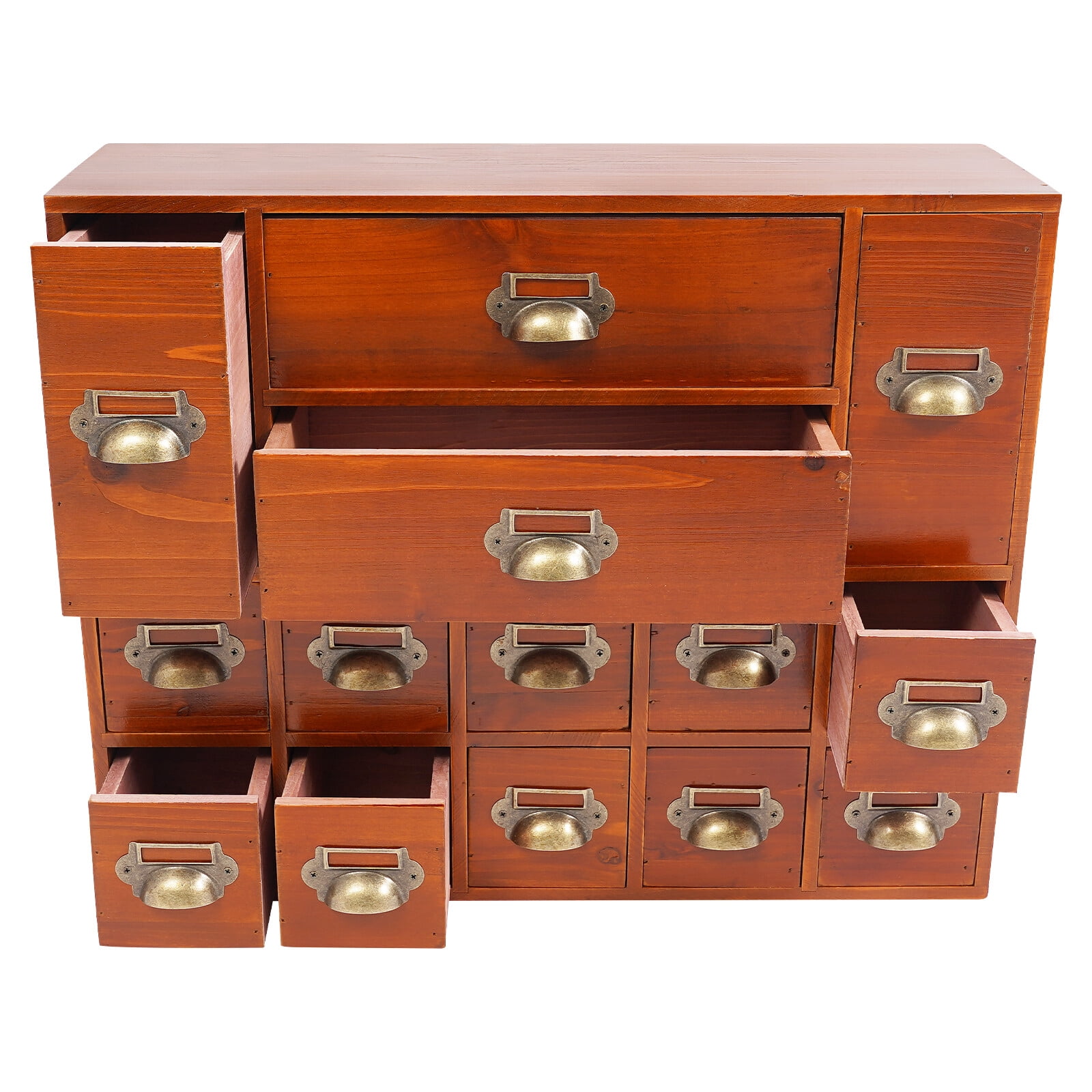 Vintage 14-Drawer Storage Cabinet – Wood & Metal Organizer for Herbs, Tea Bags, Crafts, and Office Supplies, Rustic Desktop Drawer Chest with Labels, Pre-Assembled Small Parts Organizer