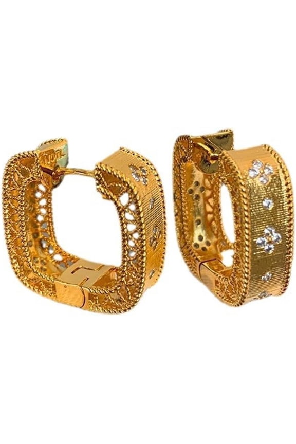 Vintage 14K Gold Plated Earrings for Women Elegant Hollow Out Geometric Earrings Unique Retro Design Statement Earrings Dainty Jewelry Gift[v617]