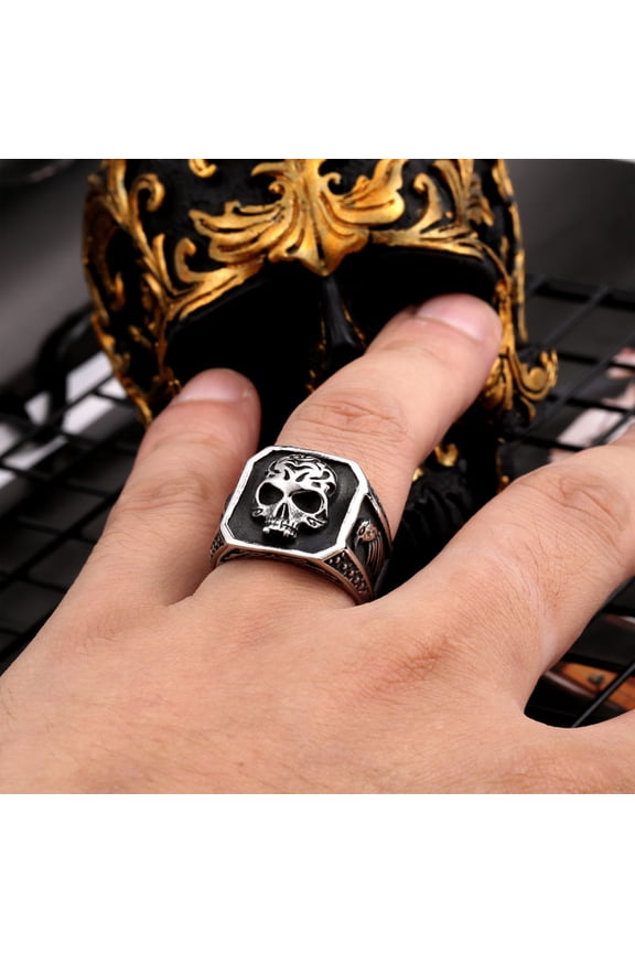 Vintage 14K White Gold Death Sickle Skull Rings For Men Punk Hip Hop Domineering Skull Ring Party Biker Jewelry Gifts