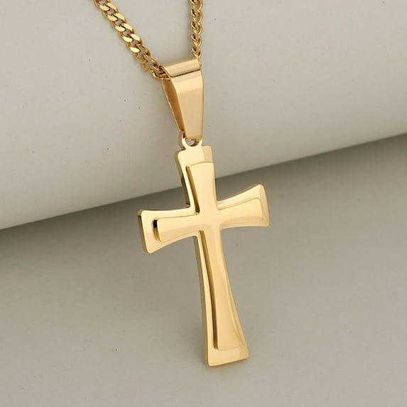 Vintage 14K Yellow Gold Cross Pendant Necklace Punk Fashion Biker Men's Chain Necklace Jewelry Gift