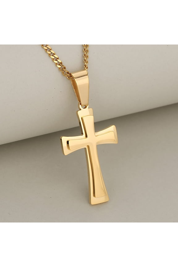 Vintage 14K Yellow Gold Cross Pendant Necklace Punk Fashion Biker Men's Chain Necklace Jewelry Gift