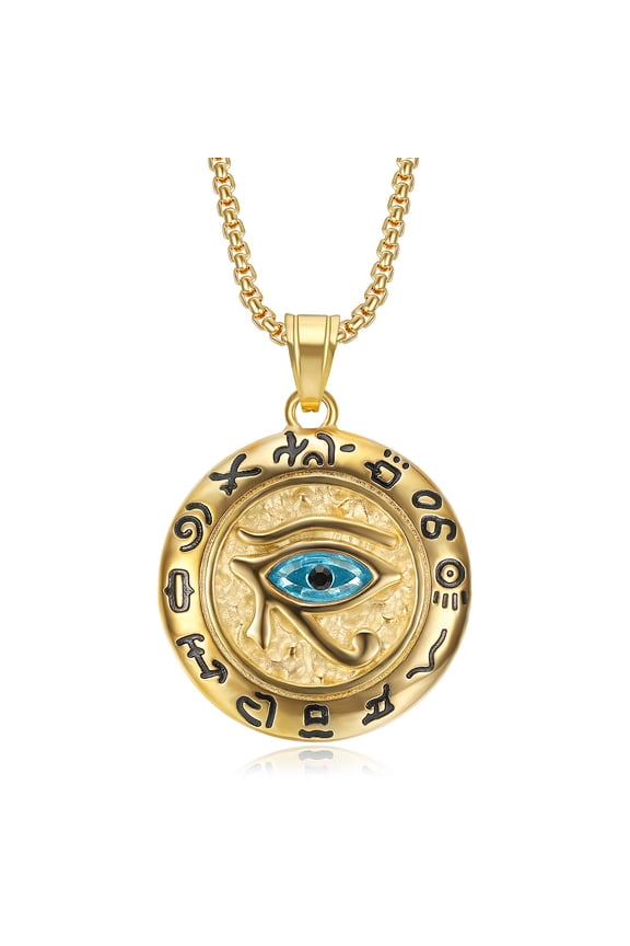 Vintage 14K Yellow Gold Eye of Horus Pendant Necklaces For Men Egyptian Pharaoh Runes Amulet Jewelry Fashion Gifts