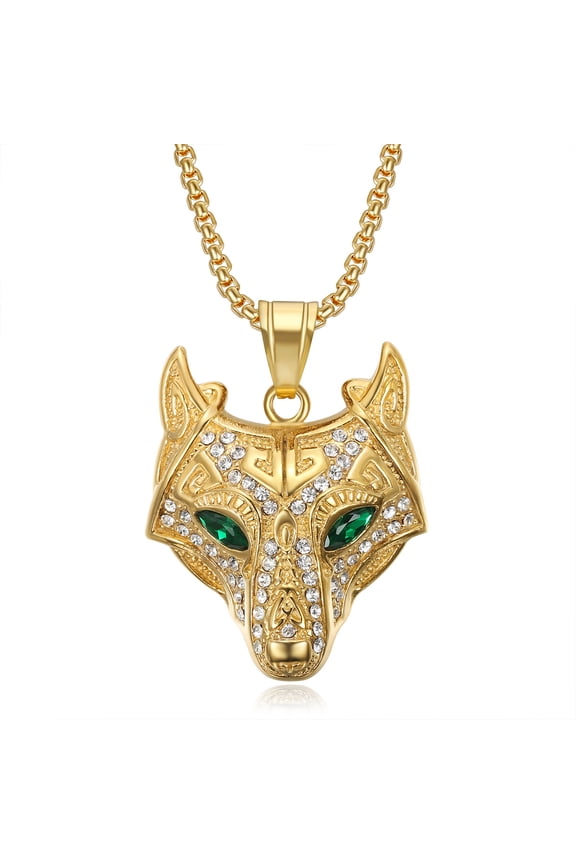 Vintage 14K Yellow Gold Vikings Wolf Head Pendant Necklaces For Men Women Punk Fashion Animal Jewelry Gifts