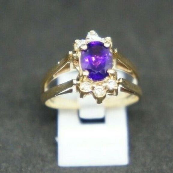 Vintage 14k Yellow Gold Natural Amethyst And Diamonds Reversible Flip Ring