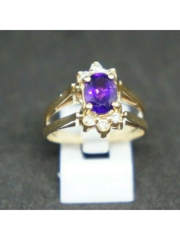 Vintage 14k Yellow Gold Natural Amethyst And Diamonds Reversible Flip Ring