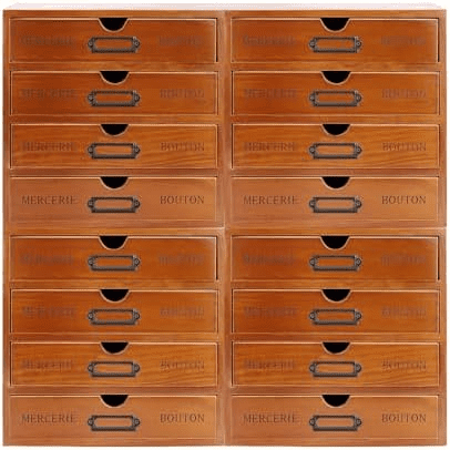 Vintage 16-Drawer Wooden Desk Organizer, 4Pcs 4-Slot Filing Cabinet, Stackable Craft Storage Drawers, Rustic Tool Box, Multilevel Apothecary Cabinet, Ideal Home Office Organizers and Accessories