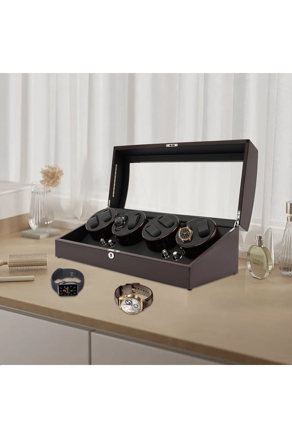Vintage 17-Slot Automatic Watch Winder Display Box, 5 Modes, 25.2*10.2*8.5in