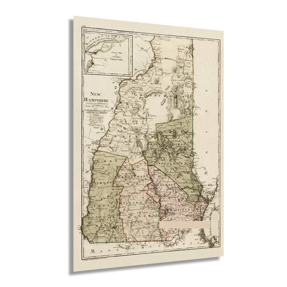 Vintage 1796 State of New Hampshire Map Poster Vintage Map of New Hampshire Wall Art - New Hampshire Vintage Poster - Map of NH Poster - New Hampshire Wall Decor