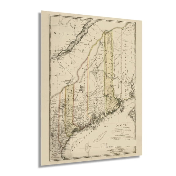 Vintage 1798 Maine State Map Vintage Map of Maine Wall Art Decor - Map of Maine Poster - Maine Map Showing Counties Civil Subdivisions - Legend in German and English