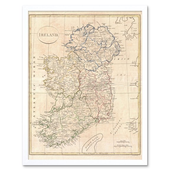 Vintage 1799 Clement Cruttwell Ireland Map Ulster Connaught Leinster Munster Four Provinces Art Print Framed Poster Wall Decor 12x16 inch