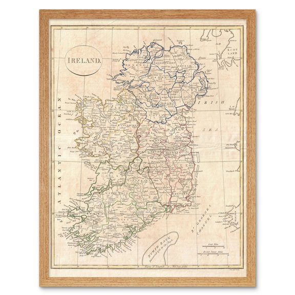 Vintage 1799 Clement Cruttwell Ireland Map Ulster Connaught Leinster Munster Four Provinces Art Print Framed Poster Wall Decor 12x16 inch