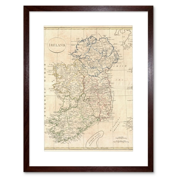 Vintage 1799 Clement Cruttwell Ireland Ulster Connaught Leinster Munster Four Provinces Map Framed Wall Art Print Picture 12X16 inch