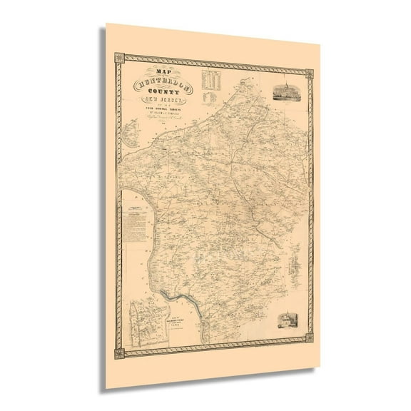 Vintage 1851 Hunterdon County New Jersey Map Vintage Wall Map of New Jersey Poster - Old Hunterdon County NJ Map Wall Art