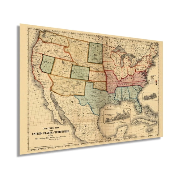 Vintage 1861 American Civil War Map Vintage Map of the United States Showing the Location of Military Posts, Arsenals, Navy Yards and Ports of Entry