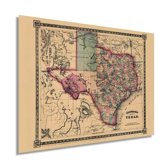 Vintage 1866 Texas Map Poster Vintage Texas Map - Texas Map Wall Art - Old Texas Map - Historic Texas Map - Vintage Map of Texas - Old Map of Texas