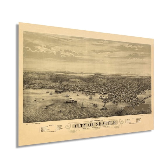 Vintage 1878 Seattle Washington Poster Vintage Map of Seattle Wall Art - Panoramic City of Seattle Map Poster - Seattle Map Art - Seattle Posters - Seattle City Map