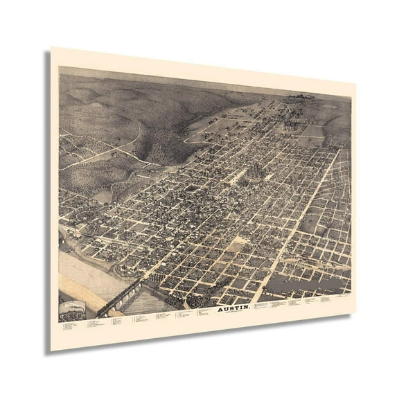 Vintage 1887 Austin Texas Map Vintage Austin Texas Wall Art - Old Austin Texas Poster - State Capital Austin TX Wall Art - Bird's Eye View Map of Austin Texas
