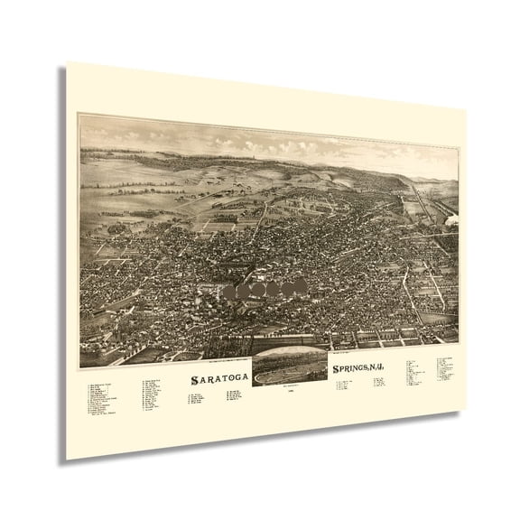 Vintage 1888 Saratoga Springs New York Map Old Saratoga Springs NY Wall Art - History Map of Saratoga Springs New York Poster
