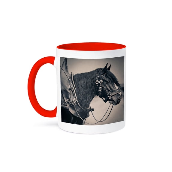 3dRose, Vintage 1890 Victorian Photo of a Draught Horse, 15oz Two-Tone Red Mug