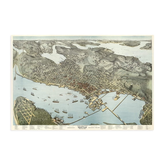 Vintage 1891 Seattle Map Poster Vintage Map Wall Art of Seattle King County Washington - Bird's Eye View of Seattle Map Art - Seattle Art Print - Seattle Decor