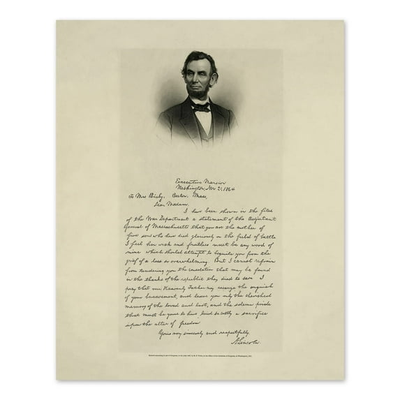 Vintage 1892 Abraham Lincoln Photo Print Vintage Letter from President Abraham Lincoln to Mrs Bixby - Abraham Lincoln Poster