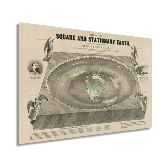 Vintage 1893 Flat Earth Map of the World Vintage Map of the Square and Stationary Earth Poster - World Map Poster History