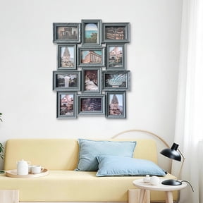 Vintage 18x25 Photo Frame - 12 Openings for 6x4 Photos - Rusted Gold Edge - Wall Hanging - Gallery Collection Style
