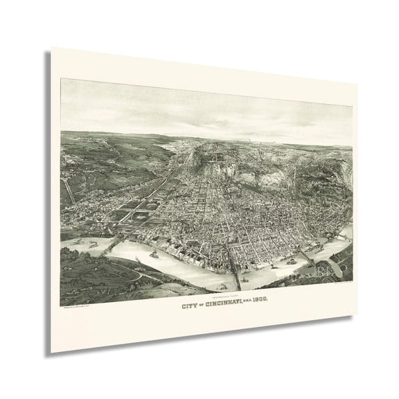 Vintage 1900 Cincinnati Ohio Map Vintage Map of Cincinnati Wall Art - Old Cincinnati Poster - Historic Cincinnati Map Wall Art - Panoramic View of Cincinnati OH Map