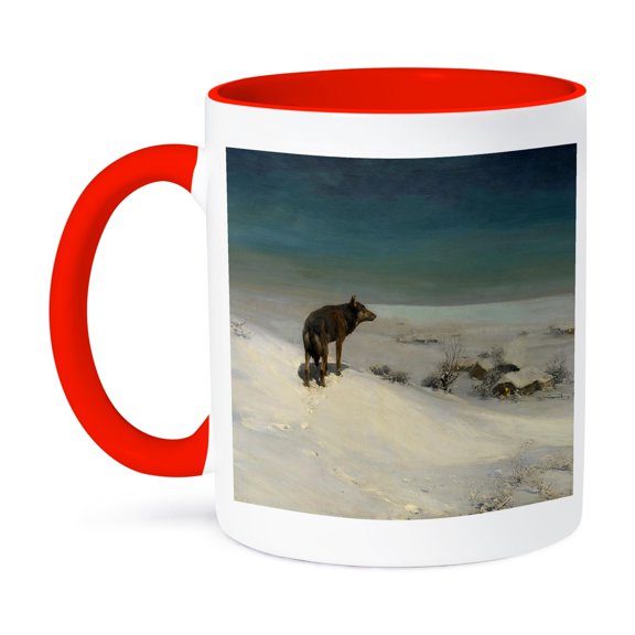 3dRose, Vintage 1915 The Snow Wolf by A Wierusz-Kowalski, 11oz Two-Tone Red Mug