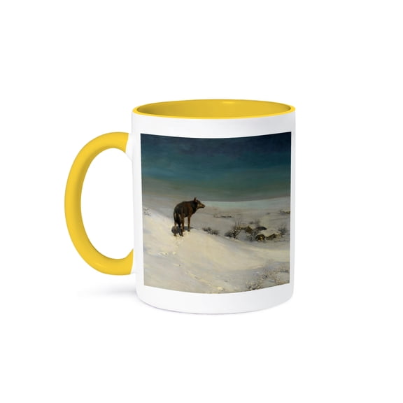 3dRose, Vintage 1915 The Snow Wolf by A Wierusz-Kowalski, 11oz Two-Tone Yellow Mug