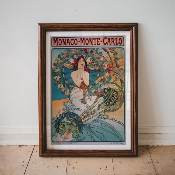 Vintage 1920S Mucha Woman Monaco - Monte Carlo, Monaco Wall Poster, Vintage European Posters, Unframed Poster Size 8x12