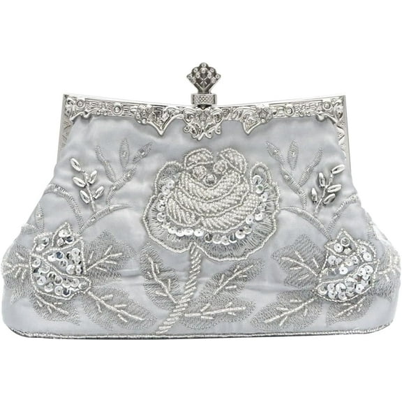 Vintage 1920s Beaded Evening Bag Pearl Clutch Bag for Women Sequin Handbag Bridal Wedding Purse Floral Shoulder Bag