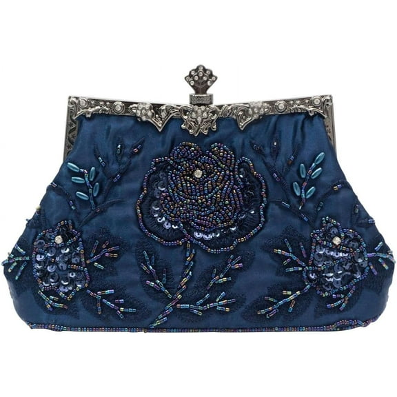 Vintage 1920s Beaded Evening Bag Pearl Clutch Bag for Women Sequin Handbag Bridal Wedding Purse Floral Shoulder Bag