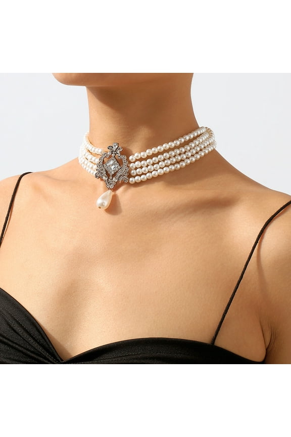 Vintage 1920s Gatsby Layered Faux Pearl Necklaces Imitation Pearl Chains Flapper Costume Jewelry Necklaces for Party