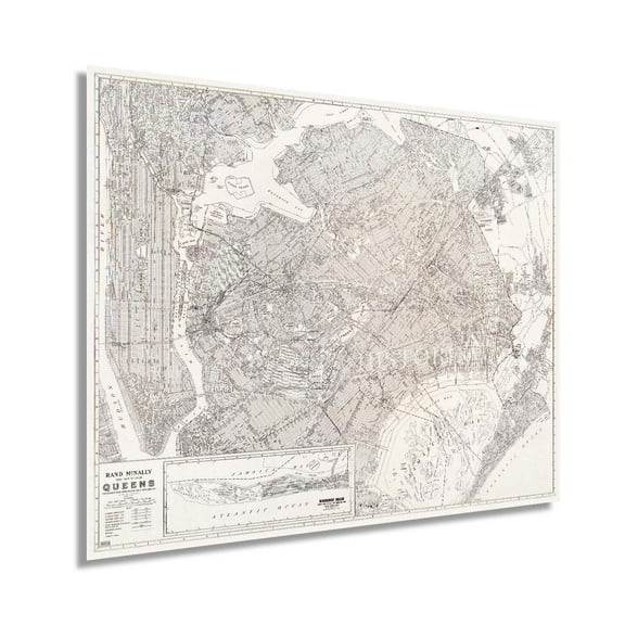 Vintage 1922 Queens New York City Map Poster Queens NYC Map Wall Art Decor - Old Metropolitan Map of New York City - Includes Inset of Rockaway Beach