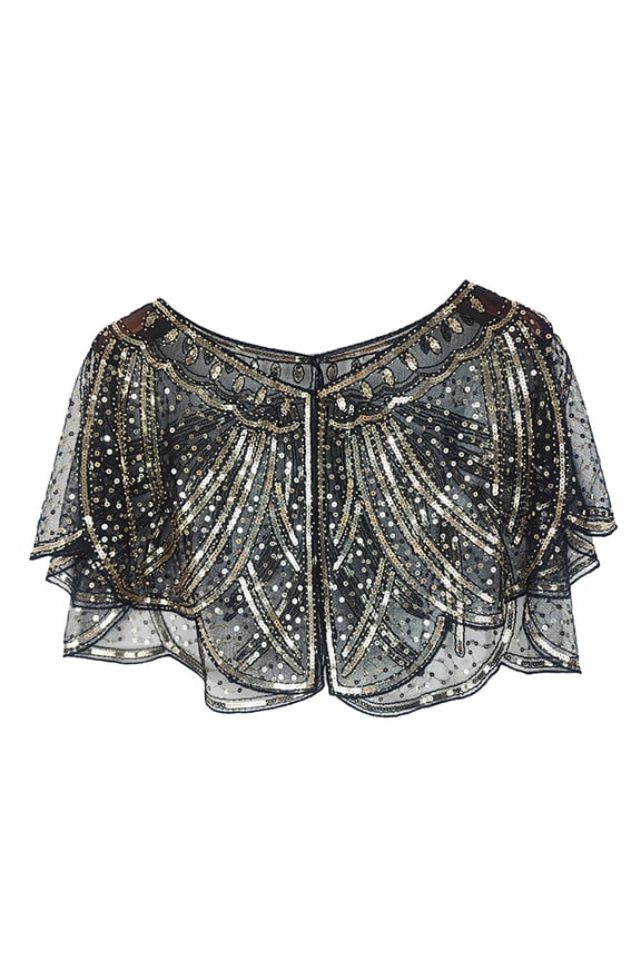 Vintage 1922s Flapper Shawl – Sequined Beaded Evening Wrap for Women, Wedding, Party, Gatsby Costume & Special Occasions – Elegant Fringe Scarf