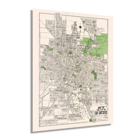 Vintage 1924 San Antonio Map Poster Vintage Map of San Antonio Bexar County Texas Wall Art - Old San Antonio Street Map Including Suburbs Both North South - TX Decor