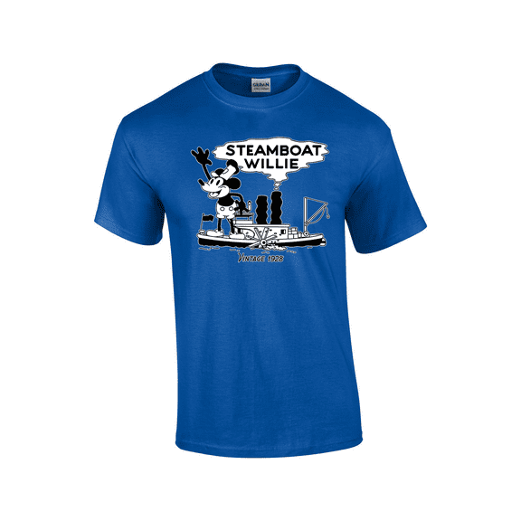 Vintage 1928 Steamboat Willy Short Sleeve Men's Graphic T-Shirt-Royal-5xl