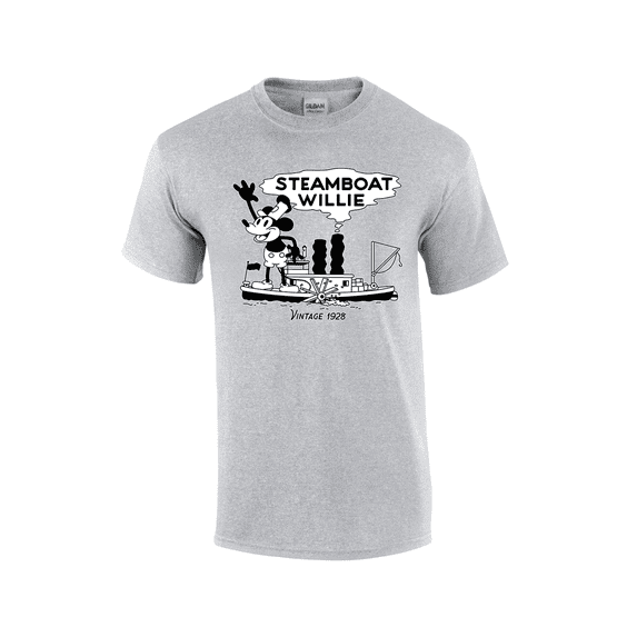 Vintage 1928 Steamboat Willy Short Sleeve Men's Graphic T-Shirt-Sports Grey-4xl