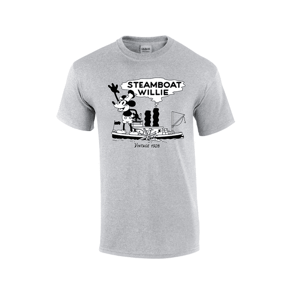 Vintage 1928 Steamboat Willy Short Sleeve Men's Graphic T-Shirt-Sports Grey-small