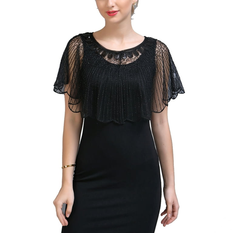 Vintage 1930 Mesh Sequin Wrap Cardigan Cover up Bridal Capelet Bolero Top Shrug Walmart
