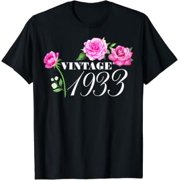 Vintage 1933 89 Years Old Flowers Birthday Gifts For Women T-Shirt