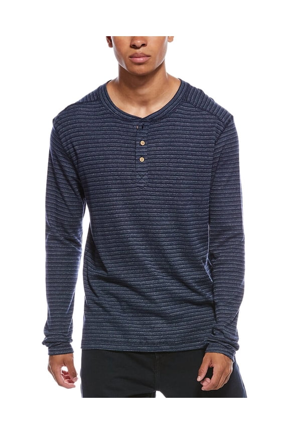 mens Flat Back Henley Shirt, l, Blue