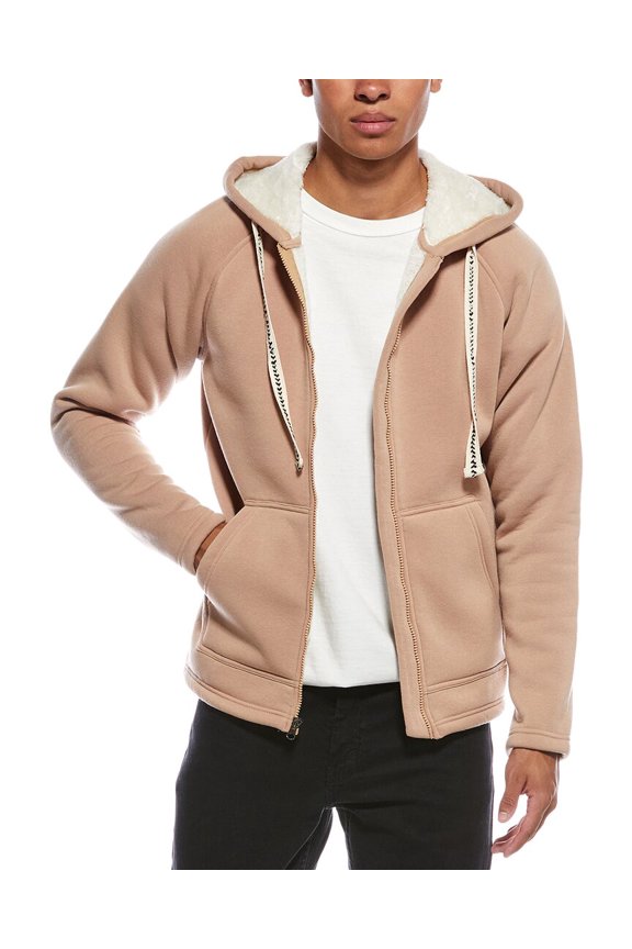 mens Sherpa Bonded Fleece Hoodie, l, Tan