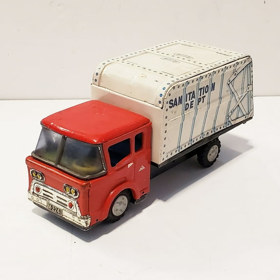 Vintage 1950's Mitsuhashi Japan Tin Litho Garbage Truck Friction Toy