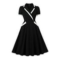 thumbnail image 1 of Vintage 1950s Audrey Hepburn Dress for Women V Neck Short Sleeve A Line Flared Dresses Cocktail Party Swing Dress, 1 of 6