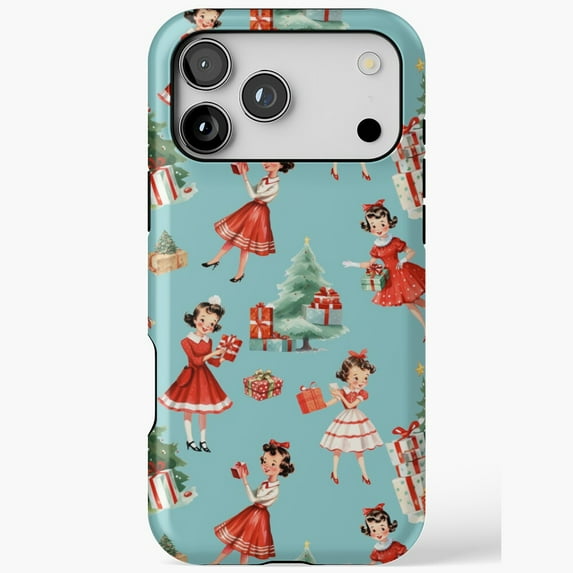 Vintage 1950s Christmas Girl iPhone Case 17 to 11 Pro Max