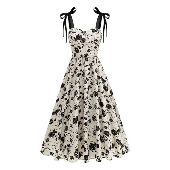 Vintage 1950s Cocktail Dresses for Women Elegant Tie Shoulder Swing Sleeveless Formal Evening Party Midi Dress